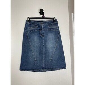 Y2K Limited Denim Skirt Womens 10 Stretch Blue Jean A-Line Knee Length
